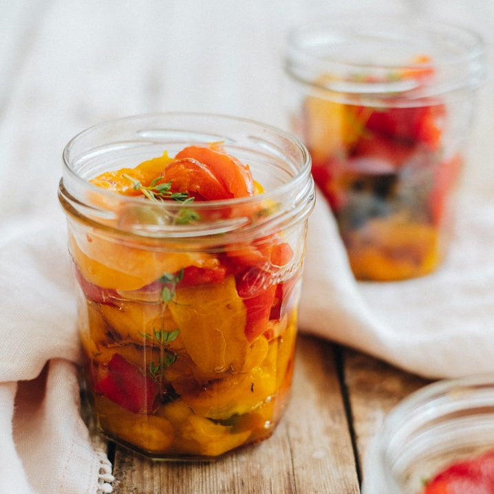 Pimientos rojos y amarillos a la parrilla marinados en aceite de oliva - La Despensería
