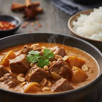 Curry Massaman de res tailandés con papa y cacahuate en cocotte - La Despensería
