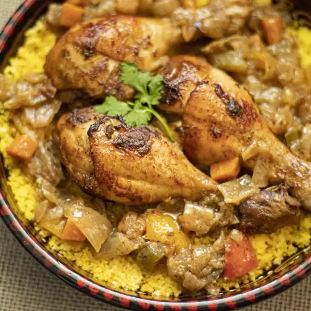 Cuscús marroquí con pollo y verduras aromáticas en cocotte - La Despensería
