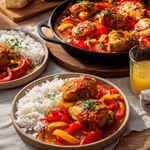 Pollo a la Basquaise con pimientos y tomate estilo País Vasco en cocotte - La Despensería
